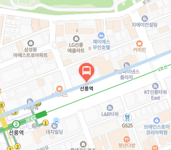 선릉역에서 인천공항 리무진 공항버스(6703번) 지도 위치