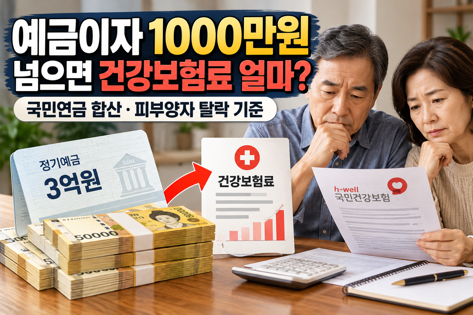 예금이자 1000만원 넘으면 건강보험료 얼마인지 예금 3억원과 국민연금 합산 사례로 알아보는 피부양자 탈락 기준