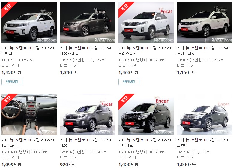 뉴 쏘렌토 R 중고차 가격
