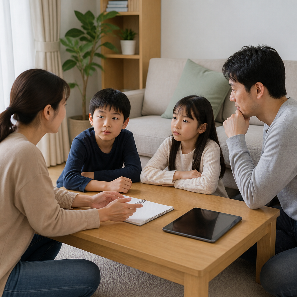 집에서 화면 사용 규칙을 대화로 정하는 가족