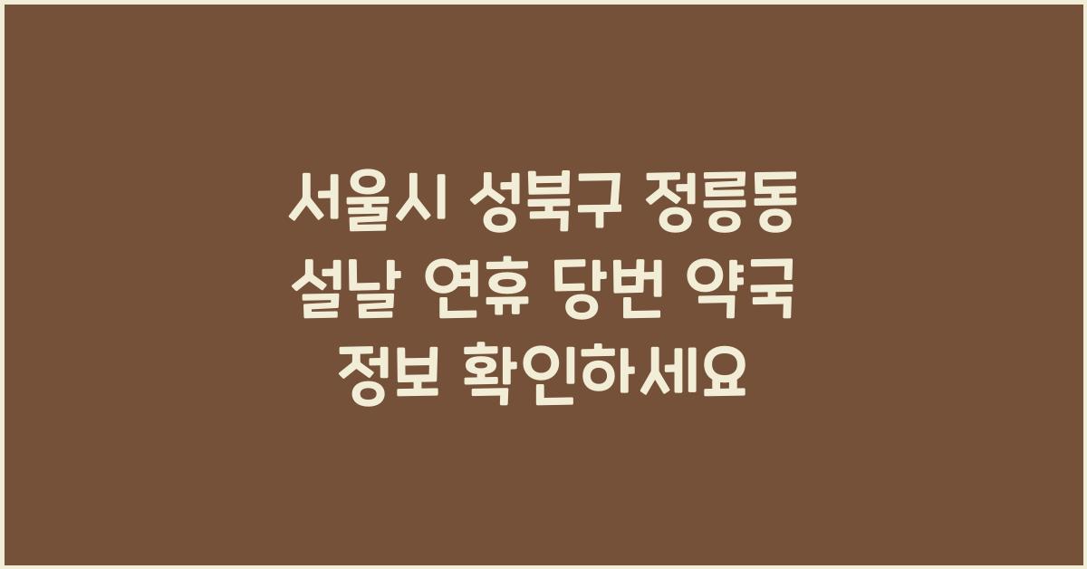 서울시 성북구 정릉동 설날 연휴 당번 약국 정보