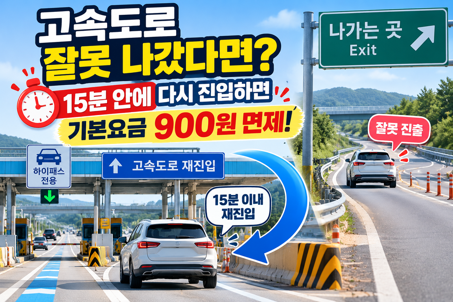 2026 고속도로 통행료 변경 총정리, 잘못 나가도 15분 안에 재진입하면 900원 면제