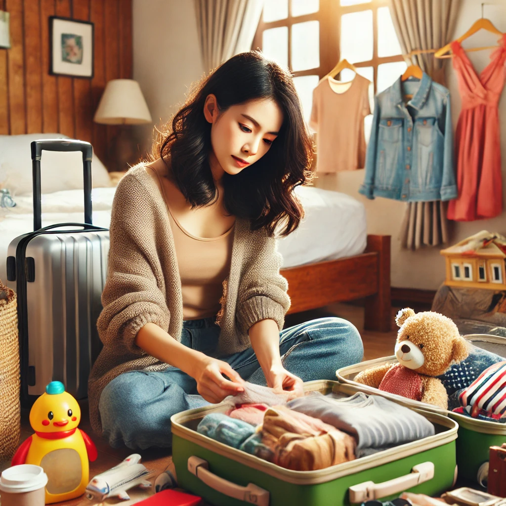 여행가방을 준비하는 엄마