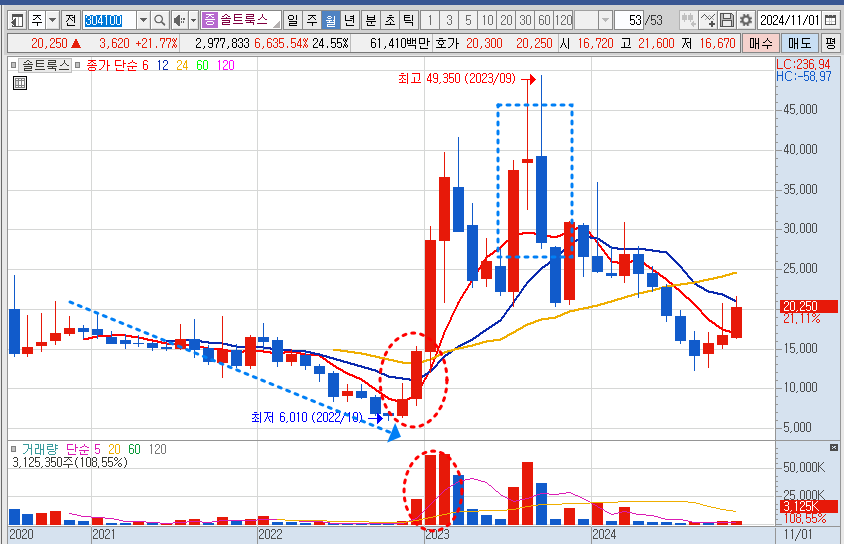 솔트룩스 월봉 예시 차트