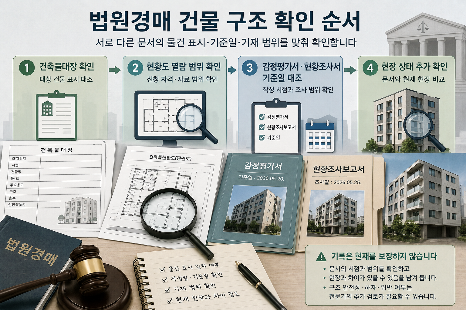 법원경매 건물 구조의 건축물대장&middot;현황도&middot;감정평가서&middot;현장 확인 순서