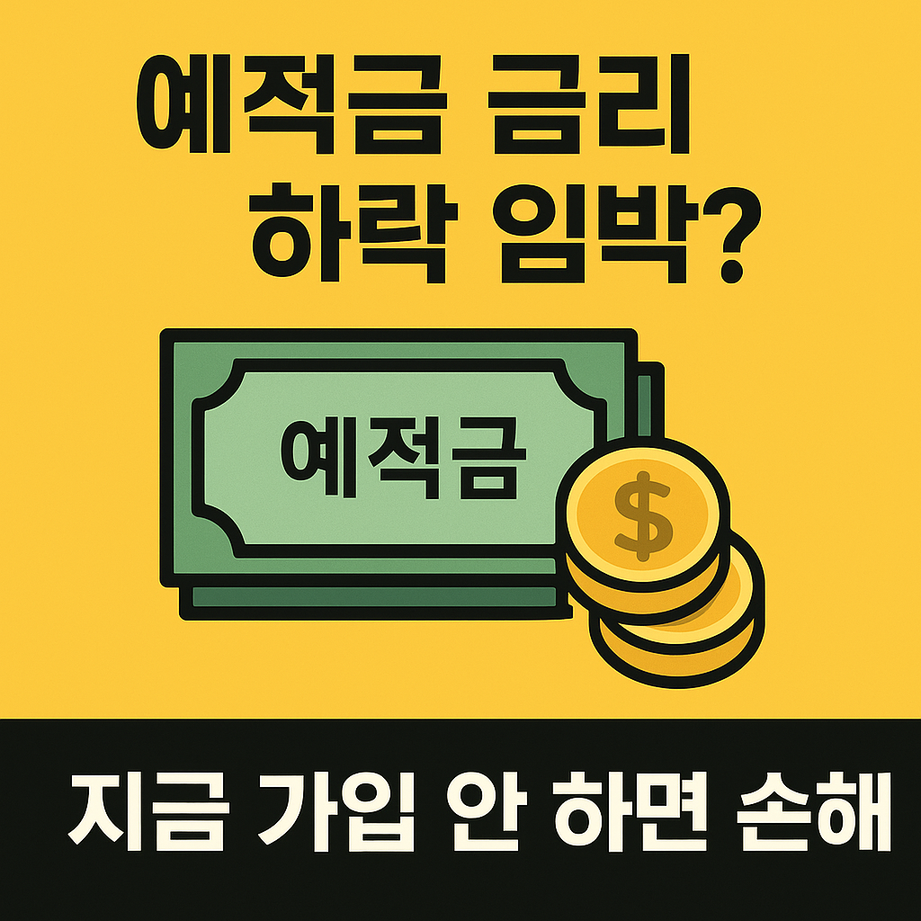 예적금 금리 하락 임박, 지금 가입 안 하면 손해라는 메시지를 담은 이미지