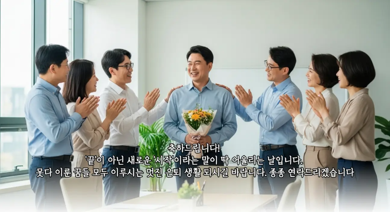 동료 정년퇴직 축하 인사 직원들