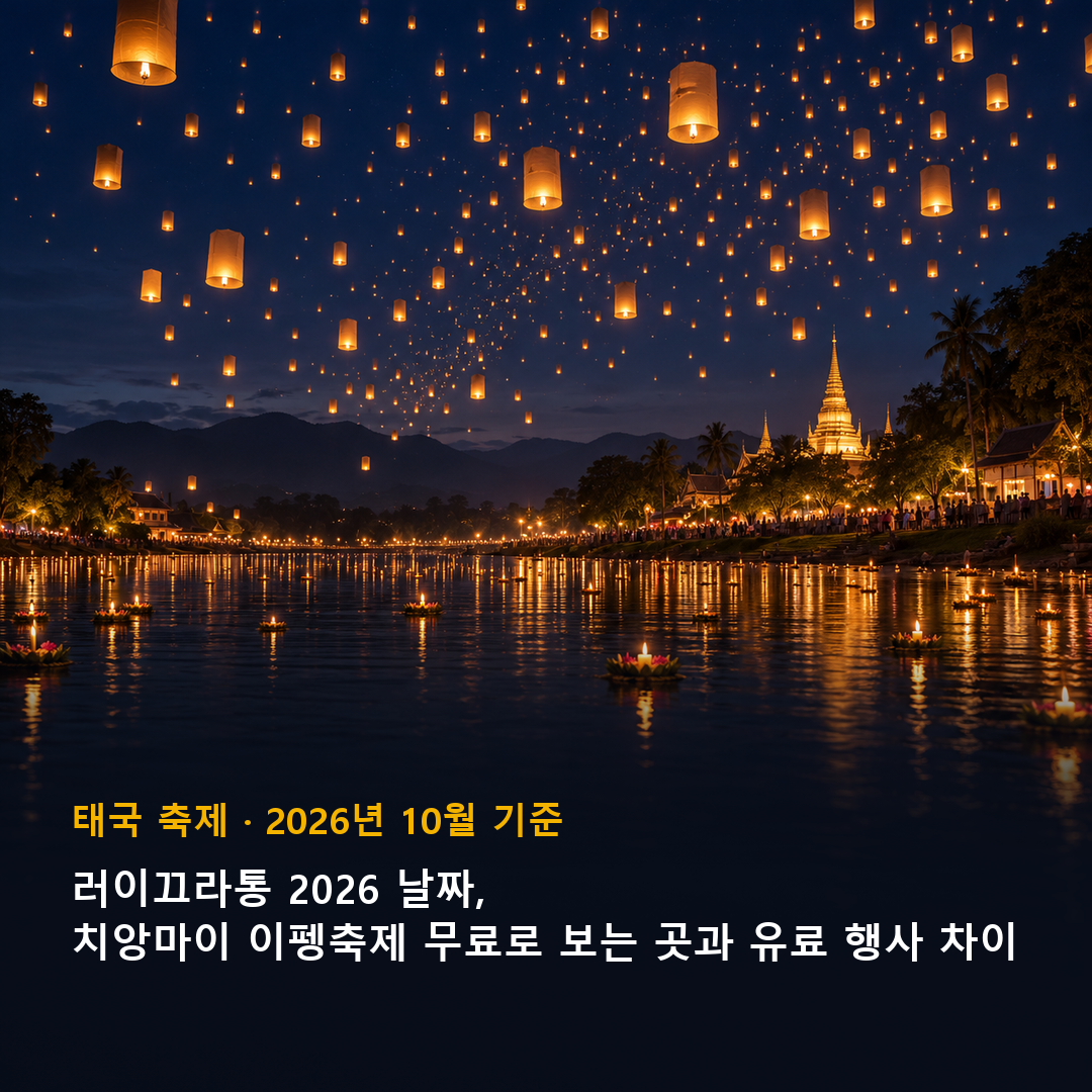 러이끄라통 2026, 치앙마이 강가 밤하늘에 오르는 풍등과 크라통 표지