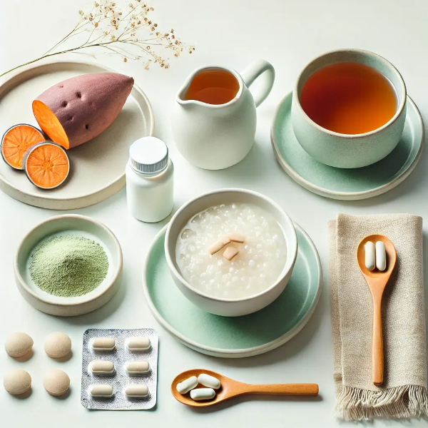 위염 예방을 위한 부드러운 식단과 소화 보조 소품 세트