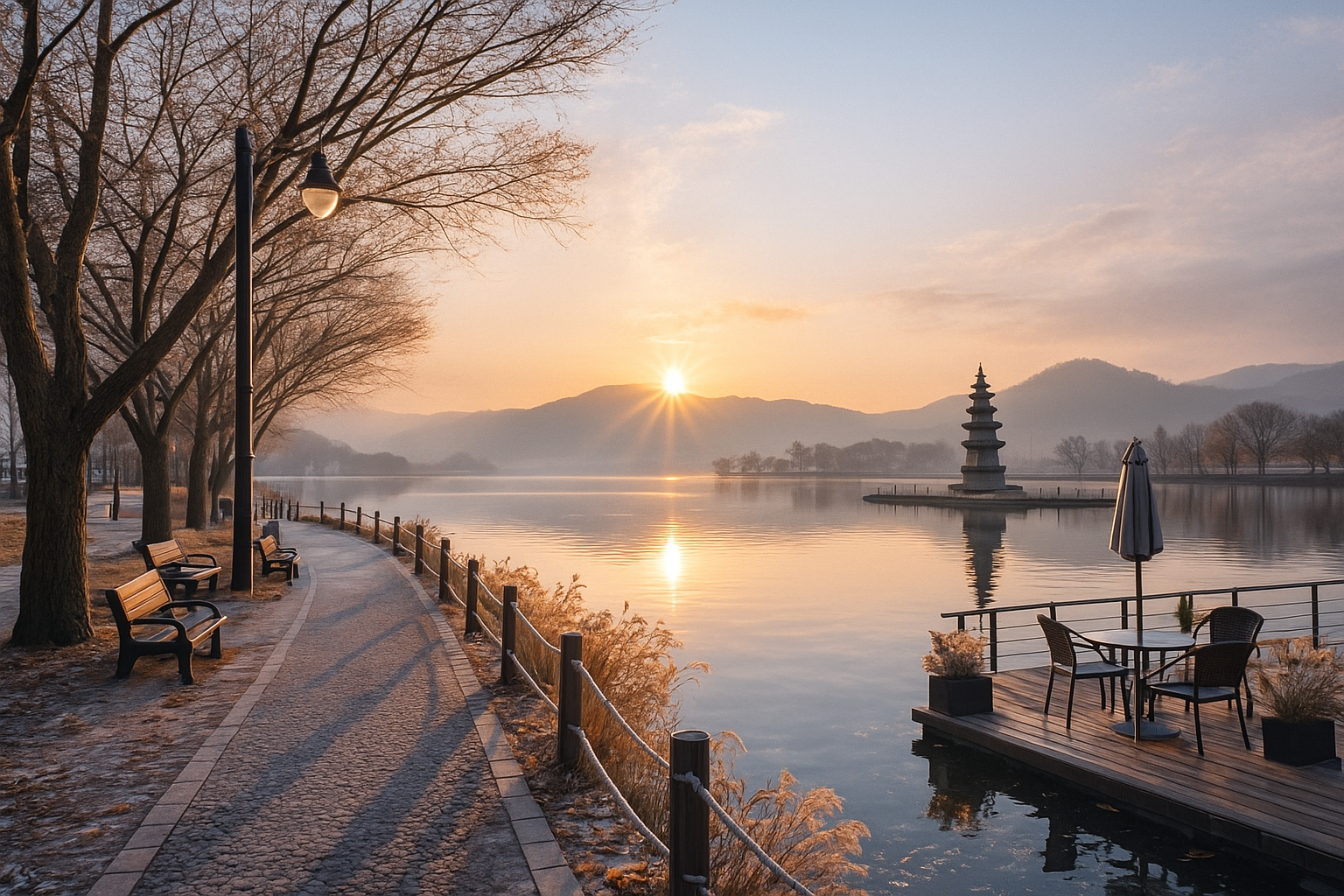 충주 중앙탑 공원 — 호수뷰 감성의 정석