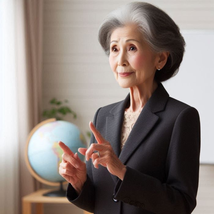 퇴직공무원 여성이 강의를 하고 있다.