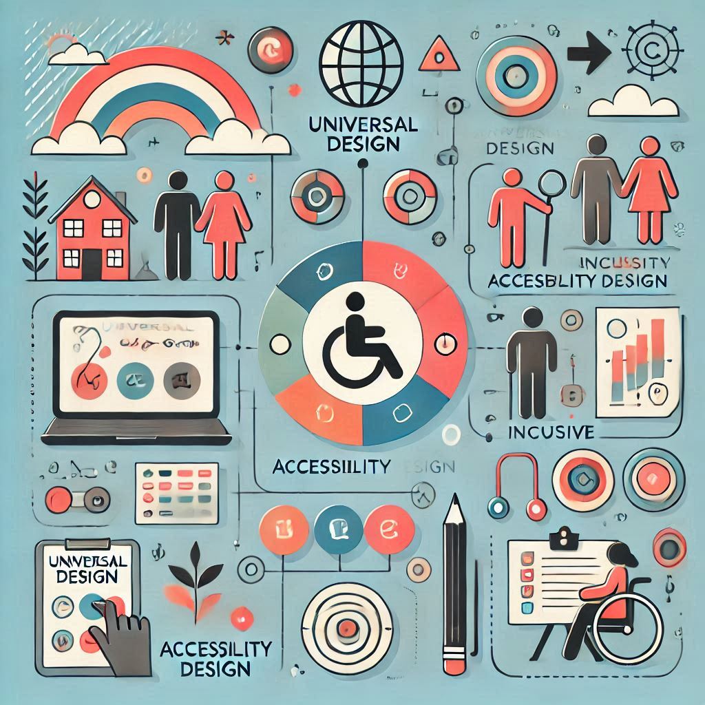 유니버설디자인, 접근성디자인, 포용적설계의 개념을 시각적으로 표현한 인포그래픽