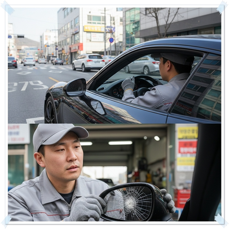 탁송 기사가 수입차를 안전하게 정비소까지 이동시키는 모습과 차량 상태 점검 장면