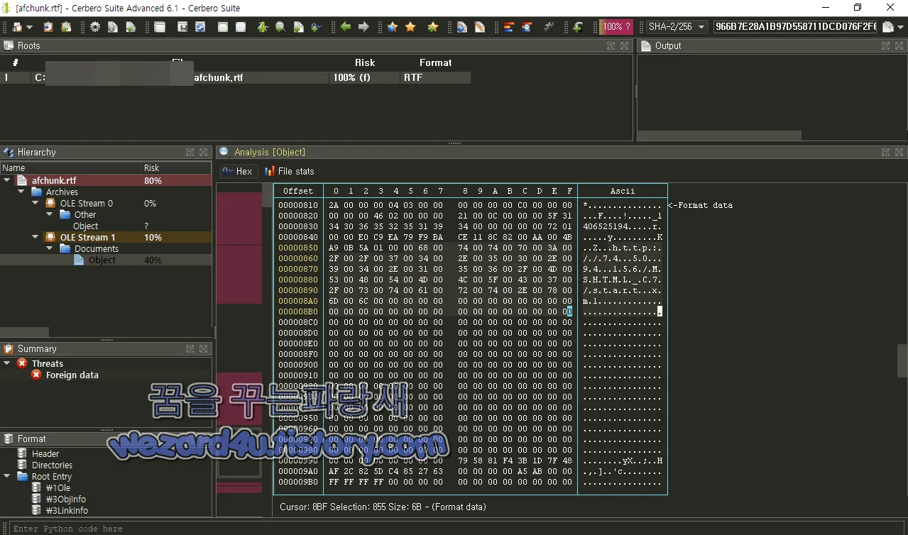 afchunk.rtf 안에 삽입이 되어져 있는 악성 주소