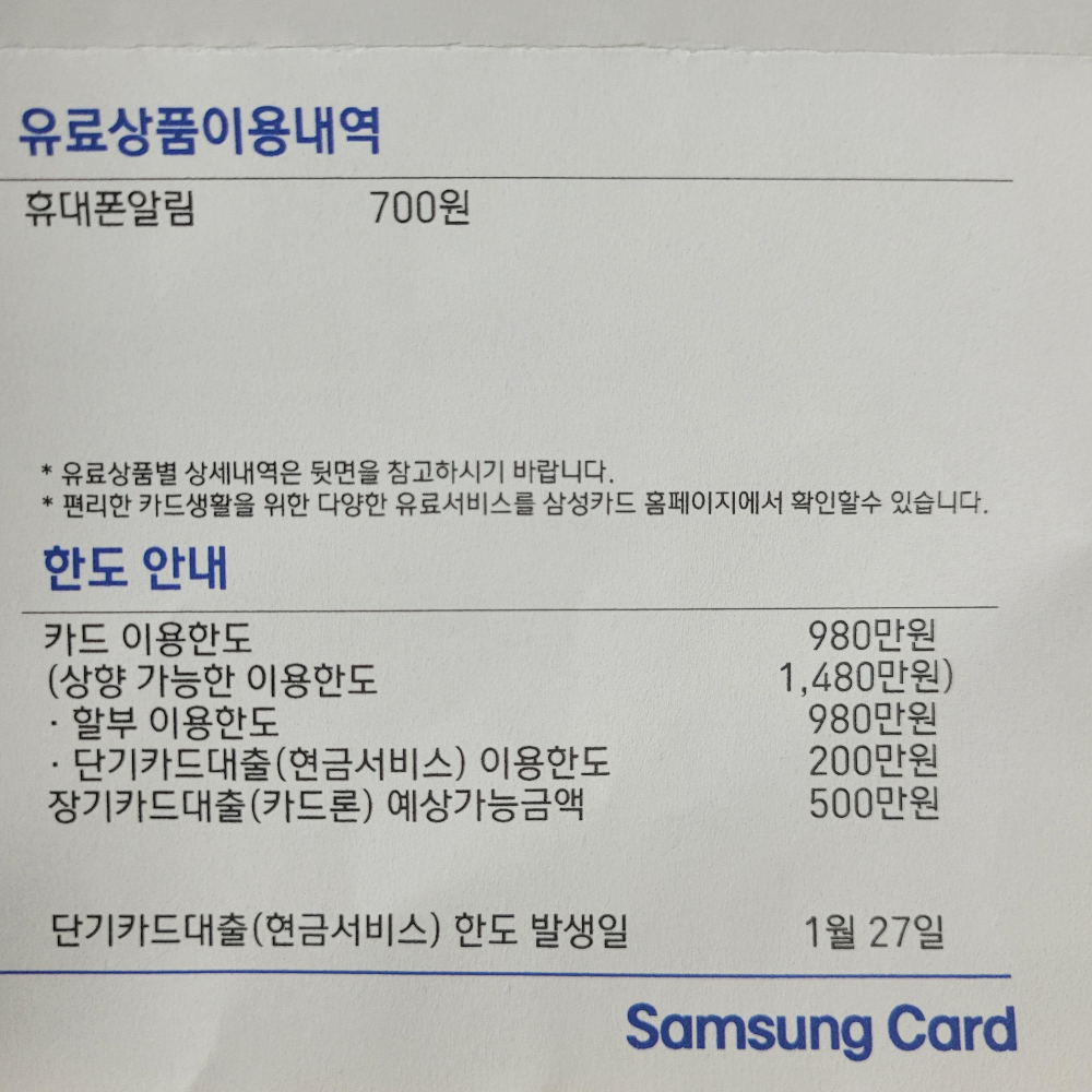 신용카드 이용한도, 이용한도 금액