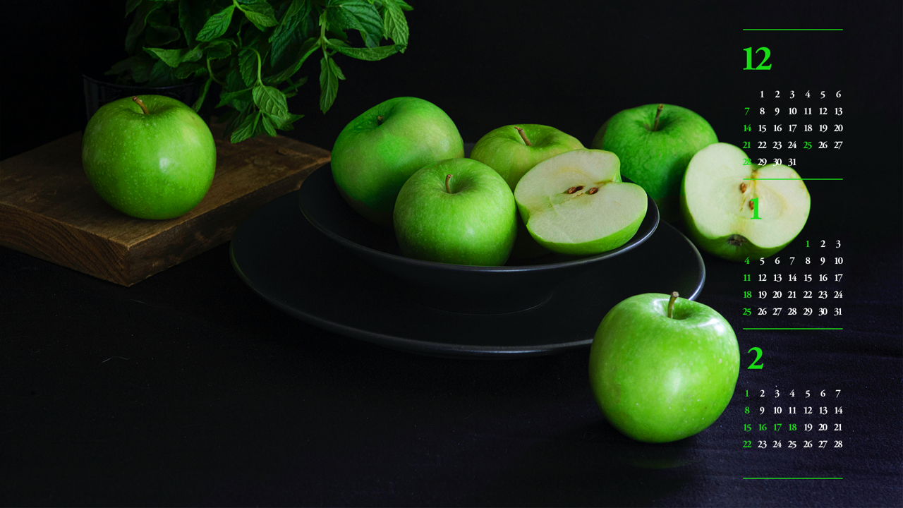 16 청사과 검정배경 B - 2026년1월 달력배경화면