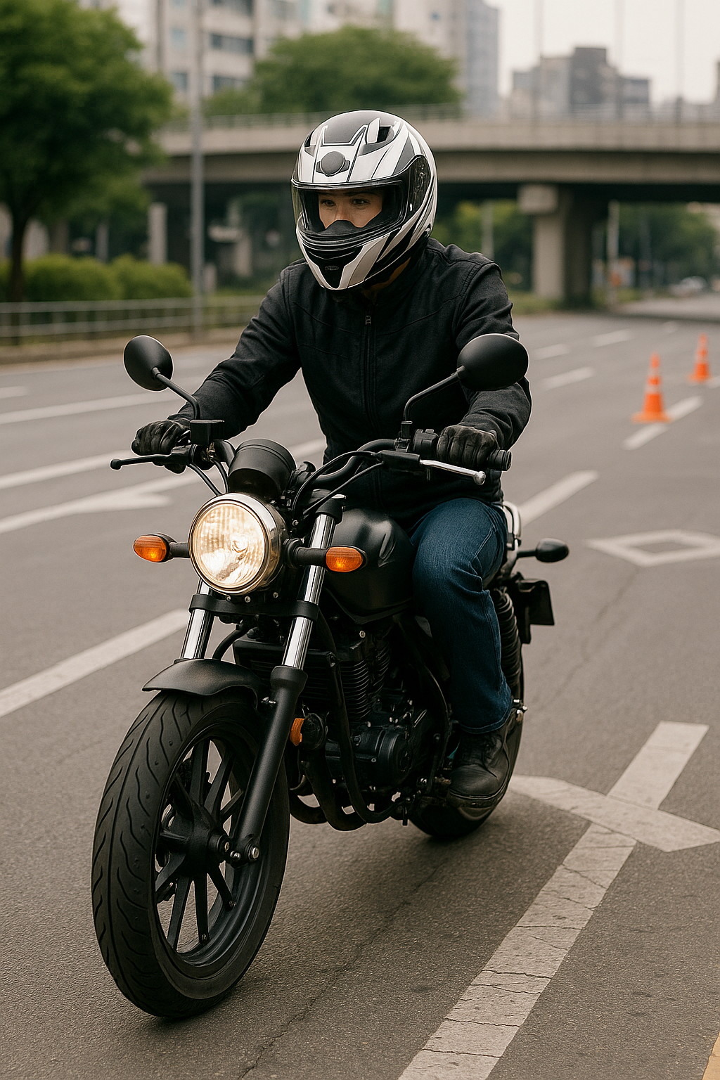 도로 위에서 라이딩 연습중인 장면