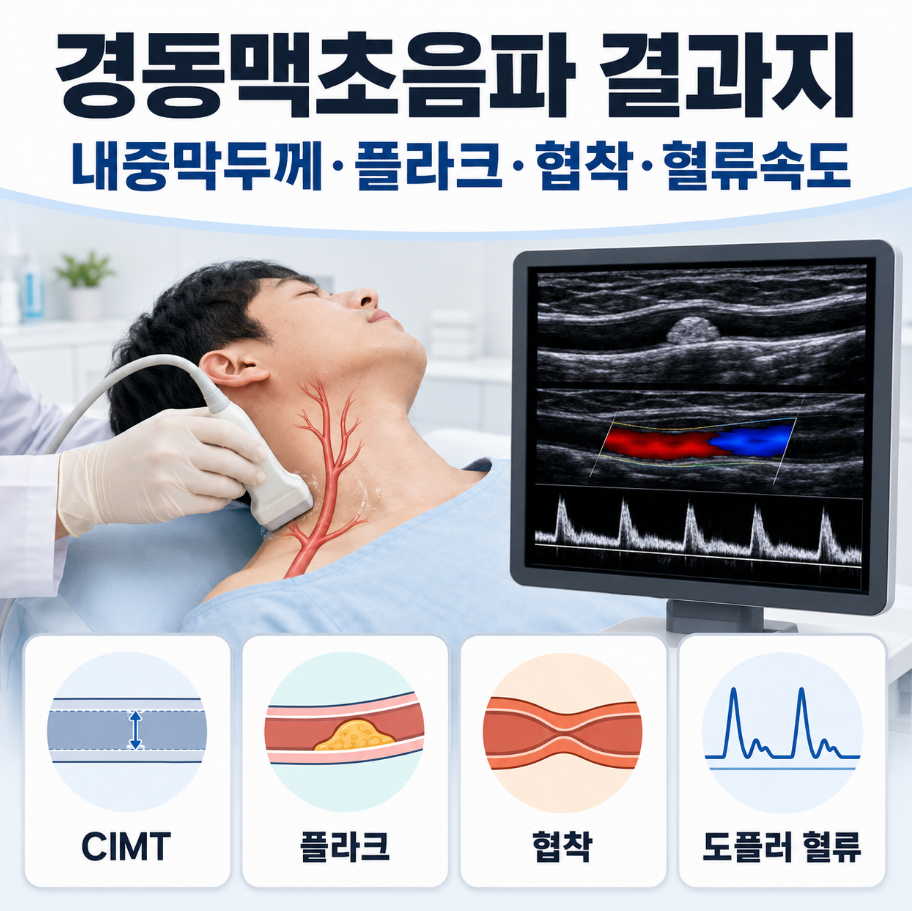 경동맥초음파 결과지의 내중막두께 플라크 협착 도플러 혈류 핵심 항목