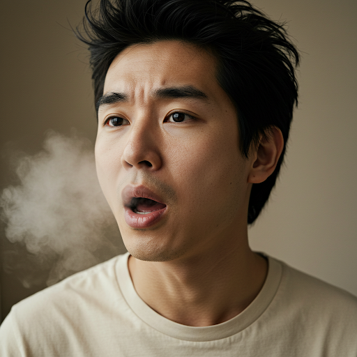 입으로 숨 쉬는 모습