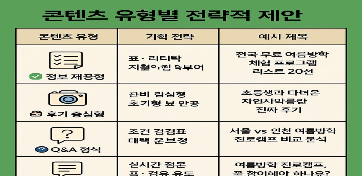 콘텐츠 유형별 전략을 정리한 인포그래픽 이미지