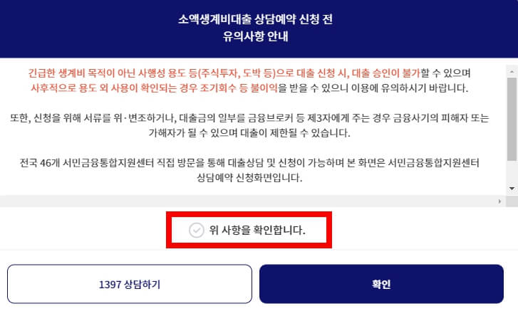 소액생계비대출-온라인-신청화면-사항확인