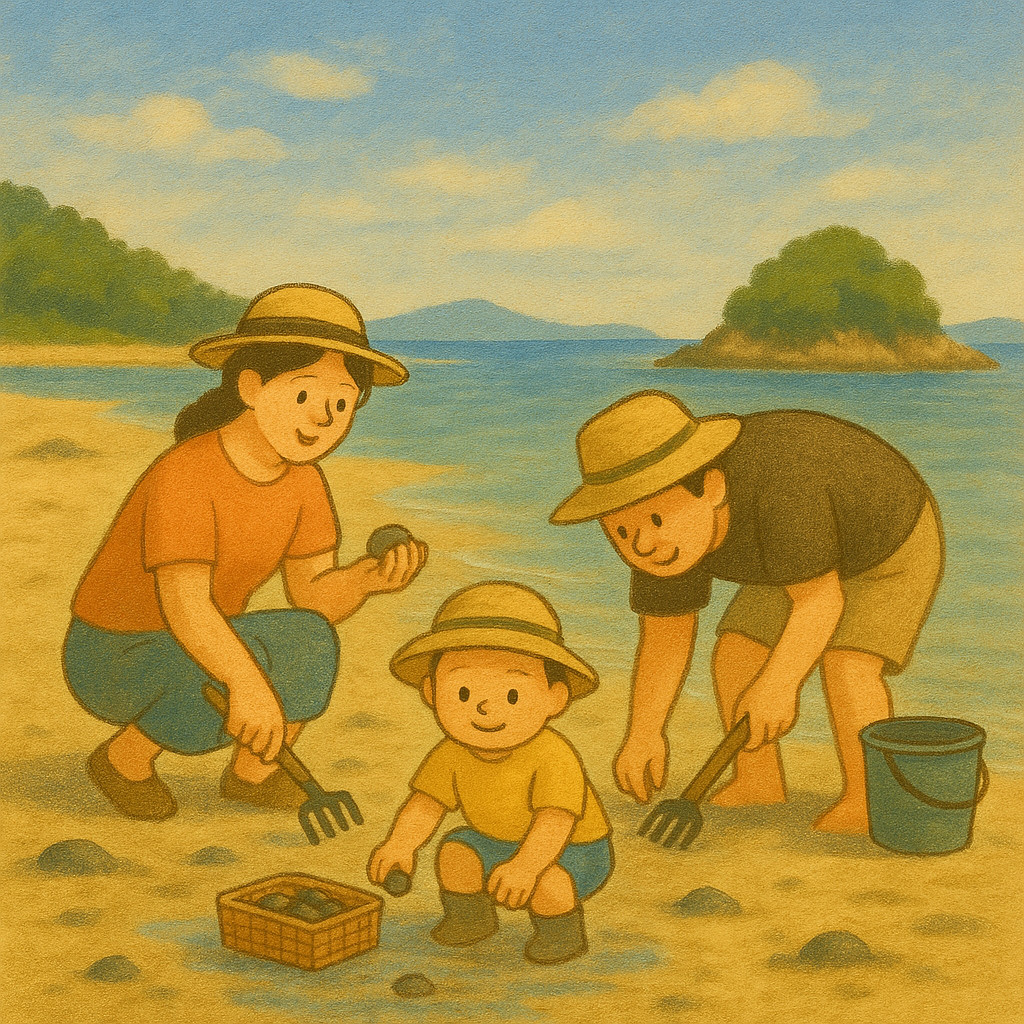 갯벌체험을 하고 있는 가족 일러스트(출처: 챗GPT)