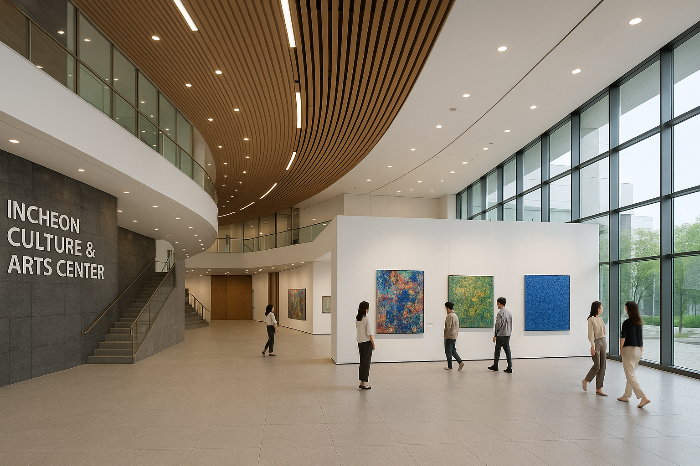 인천문화예술회관 로비와 전시존의 연속 구조