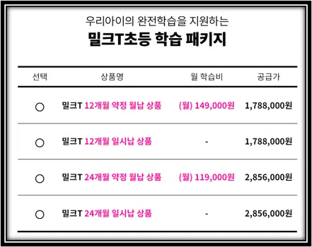 밀크T초등 가격정보