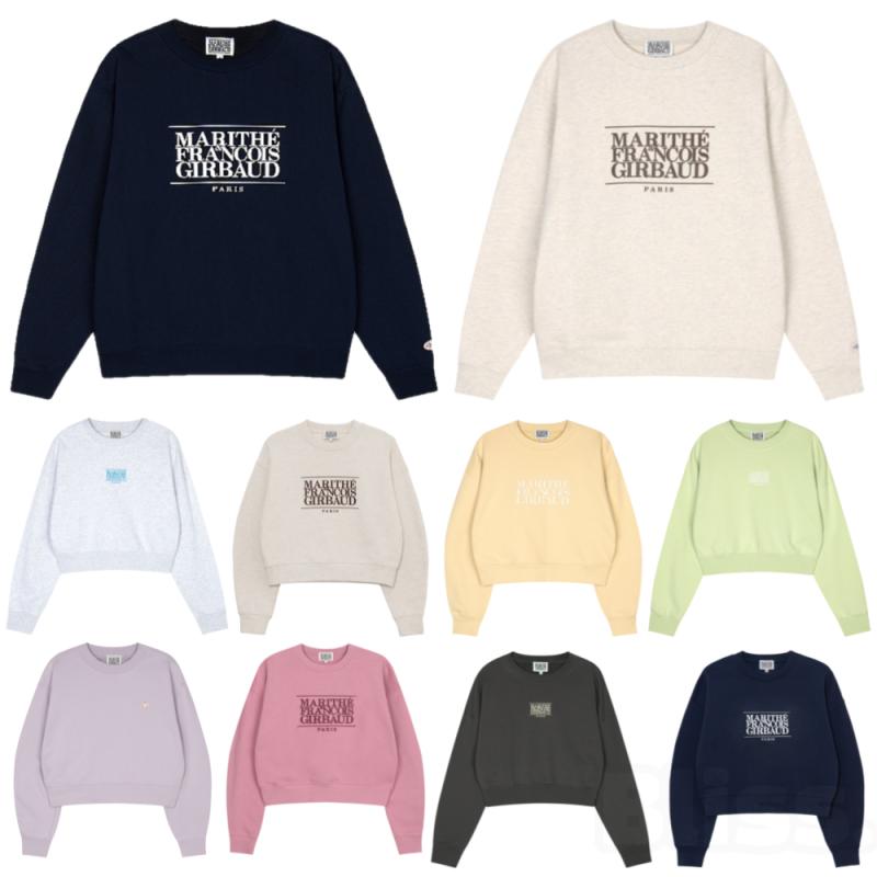 마리떼 프랑소와저버 맨투맨 남녀공용 클래식로고 크롭 스웨트셔츠 커플티