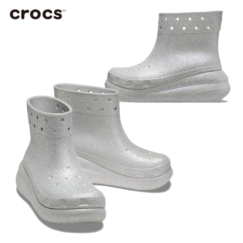 crocs 크록스 클래식 크러쉬 레인 부츠 실버 글리터