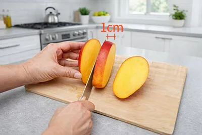 망고 씨를 중심으로 양 옆 자름