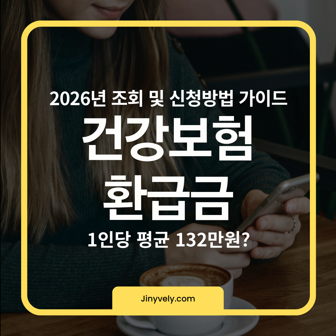 2026년 건강보험 환급금 조회 및 신청방법 가이드를 설명하는 스마트폰 사용 이미지와 1인당 평균 132만원 환급 문구