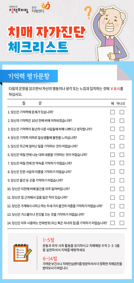 치매 자가진단 체크리스트