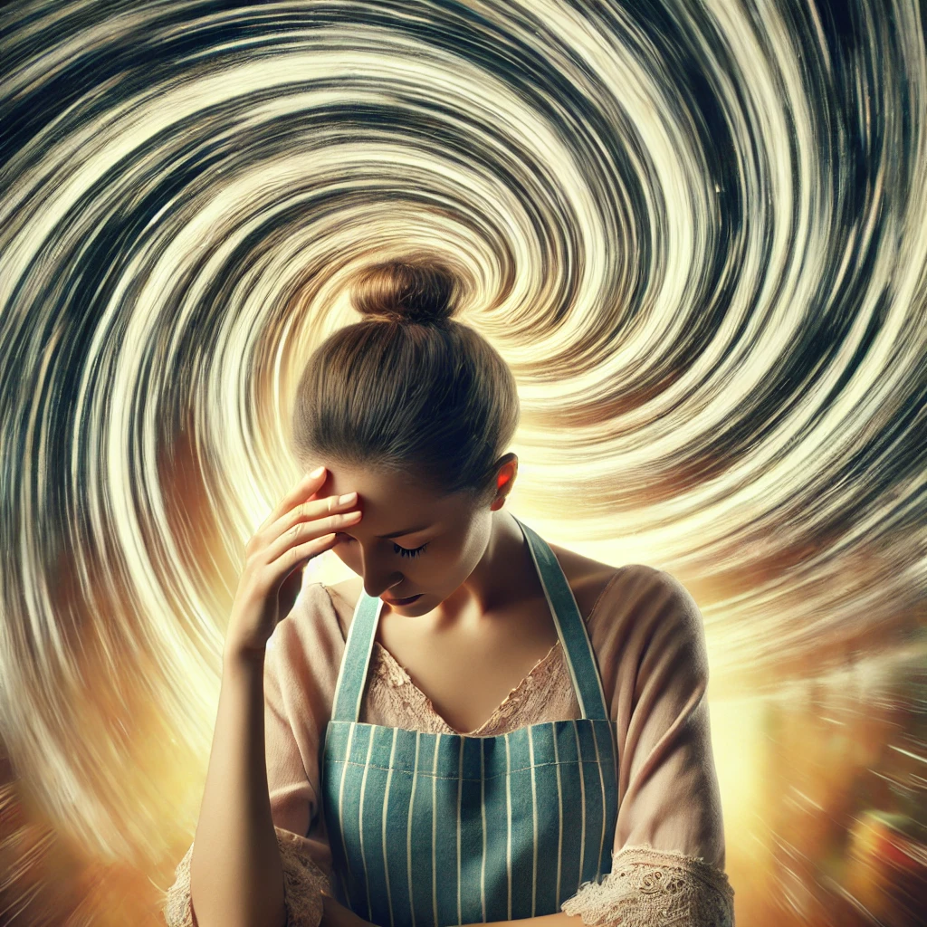 메니에르병으로 어지러워하는 주부의 모습