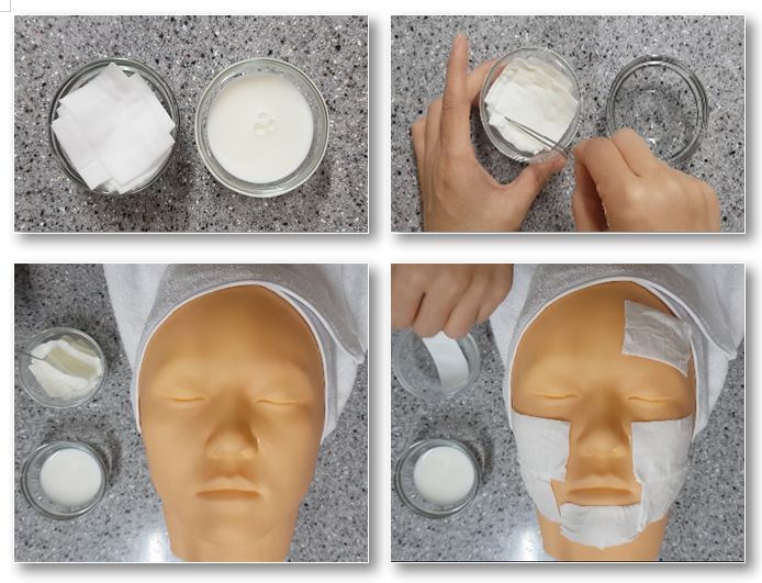 우유 화장솜팩 시술과정