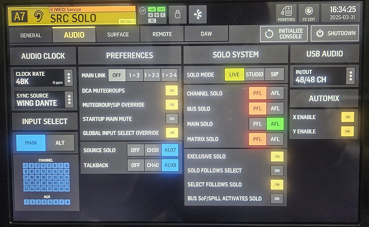 베링거 WING의 SETUP메뉴 AUDIO CLOCK