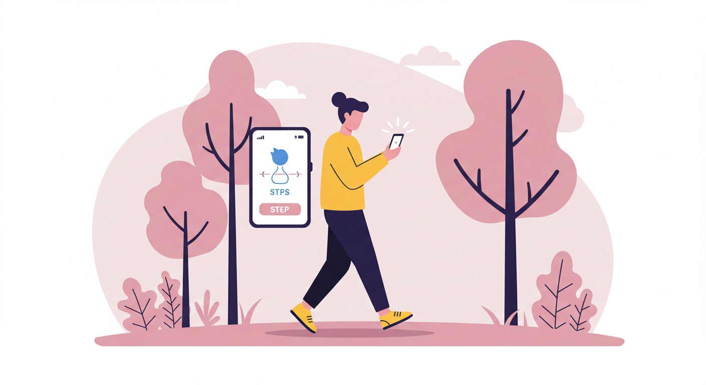 걸음수를 확인하며 공원을 걷고 있는 사람