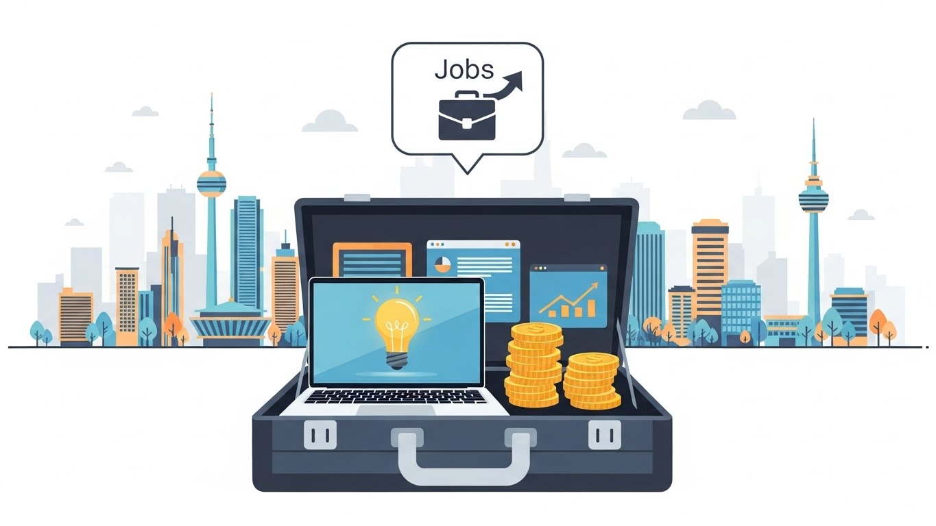 시니어의 경력을 활용한 전문 일자리와 경제적 혜택을 상징하는 비즈니스 컨셉 일러스트