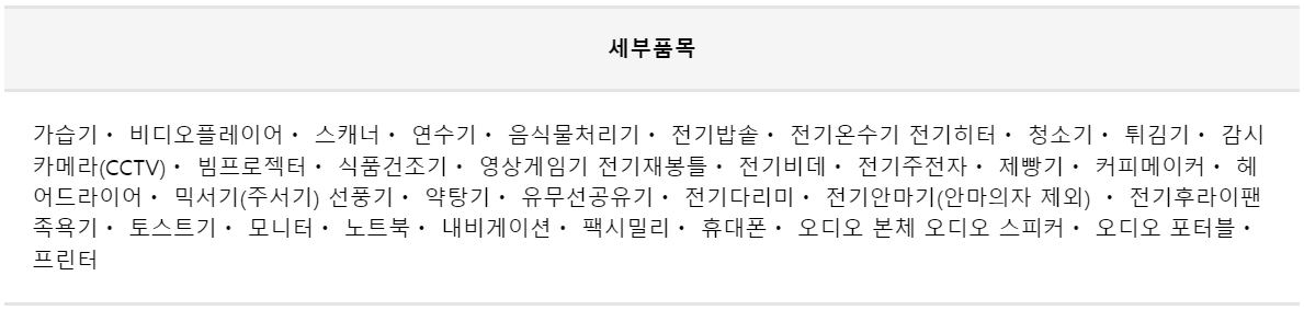 다량 배출 가능한 폐가전 품목