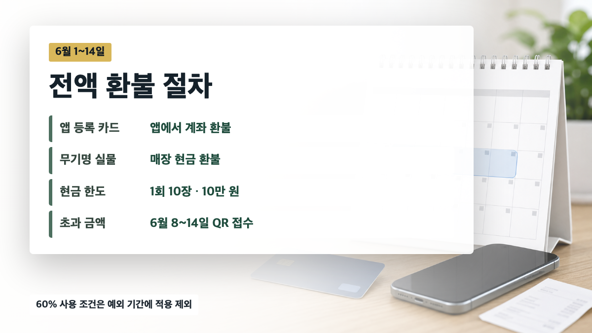 앱 등록 카드 계좌 환불과 무기명 실물 카드 매장 환불 한도