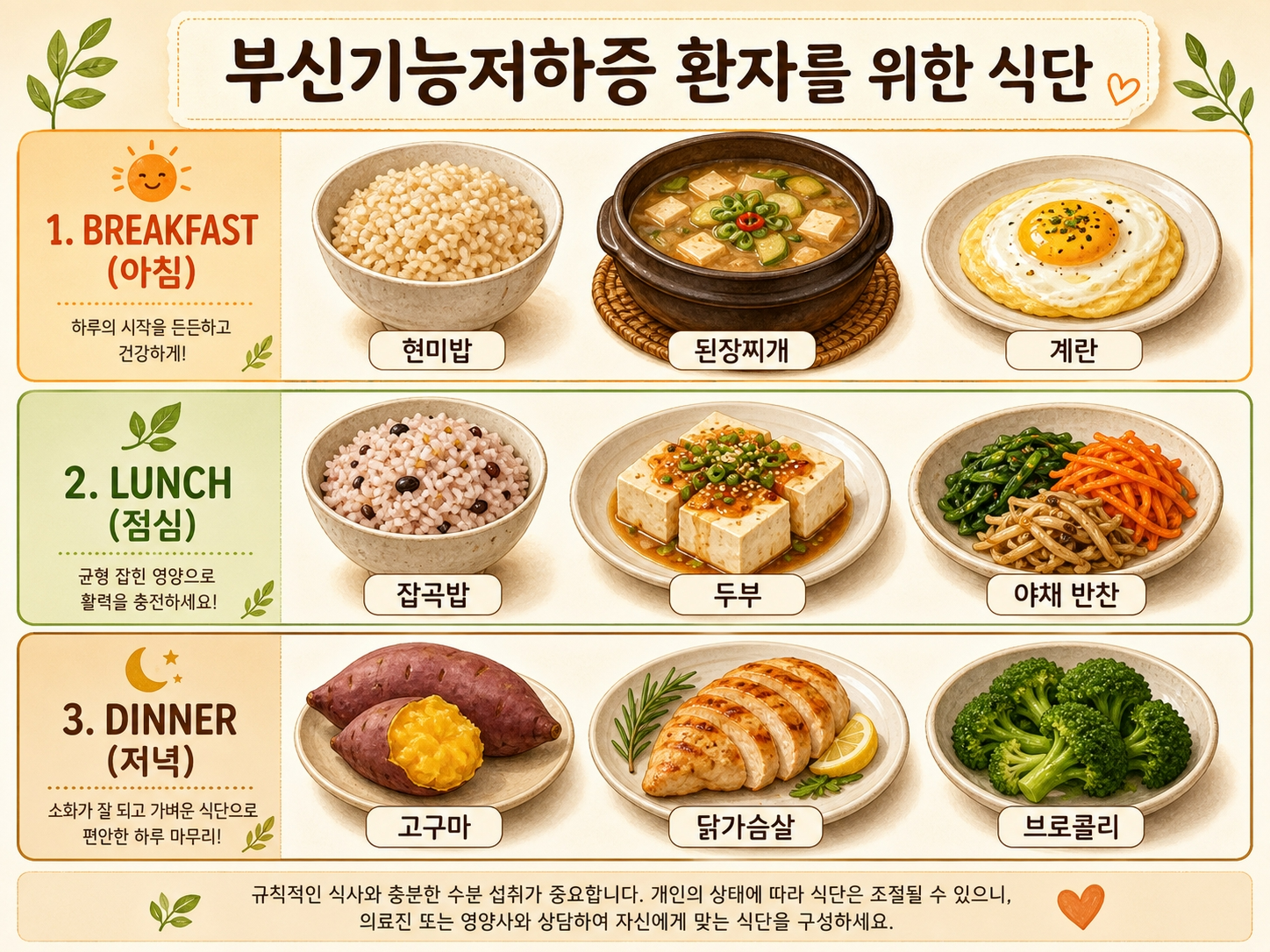 부신저하증 식단 예시 하루 식사 구성 영양소