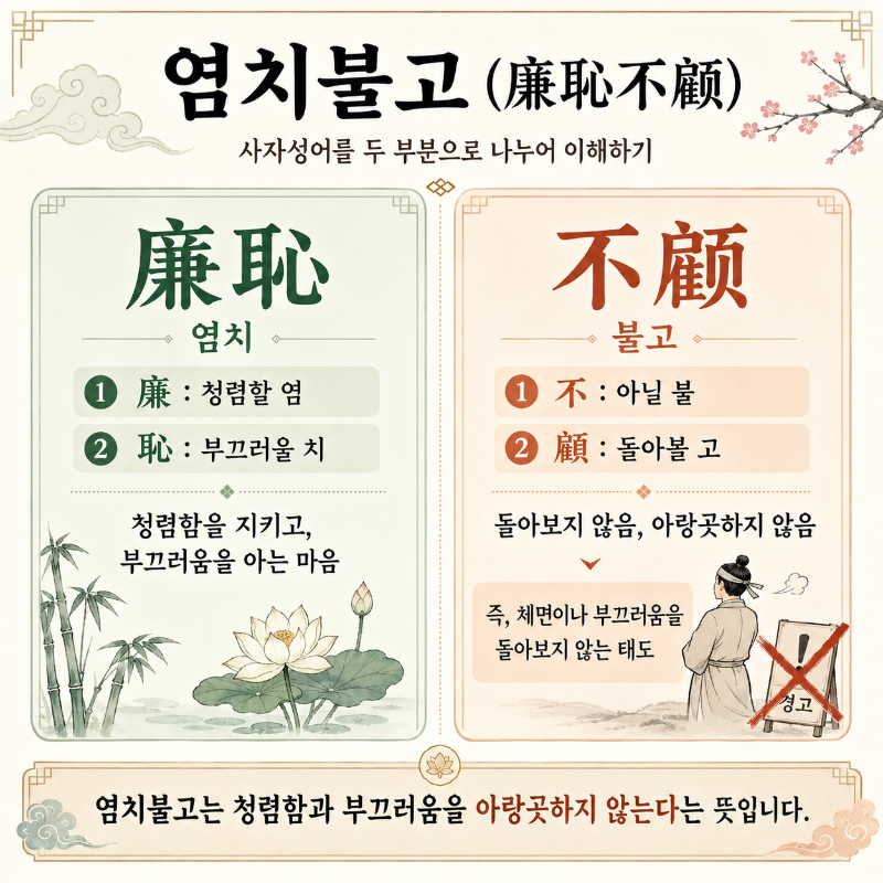 廉恥와 不顧의 의미를 나누어 설명한 인포그래픽