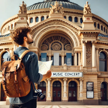 콘서트홀과 여행자 관련 이미지