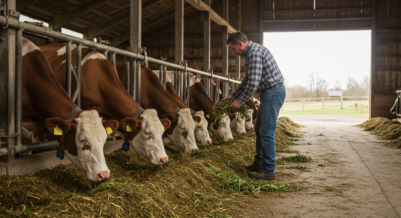 축사에서 사료를 주는 사진