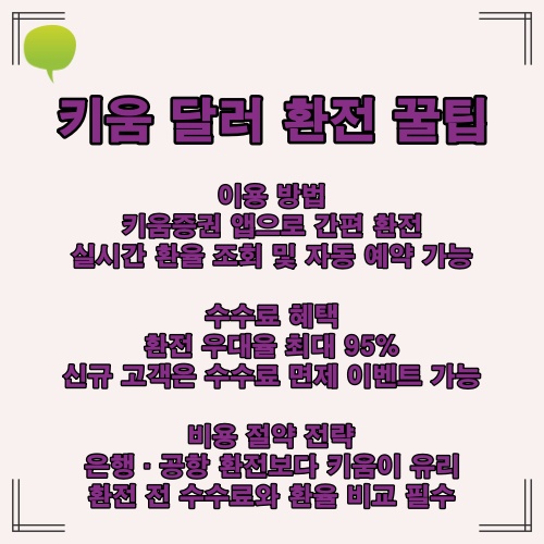 키움증권 달러 환전 방법과 수수료 절약 전략을 담은 인포그래픽