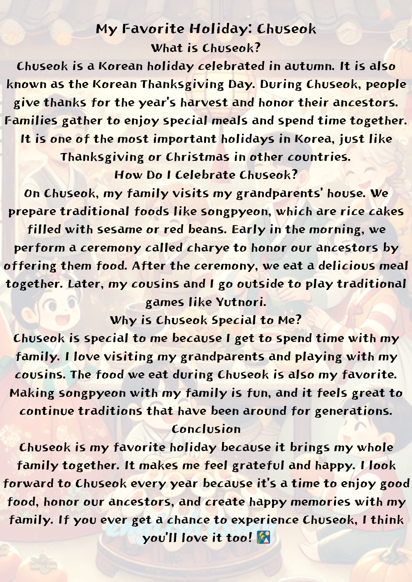 My Favorite Holiday: Chuseok 내가 좋아하는 명절: 추석
