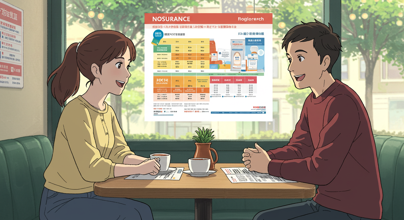 무해지형 암보험 상품 비교표를 보며 이야기하는 사람들