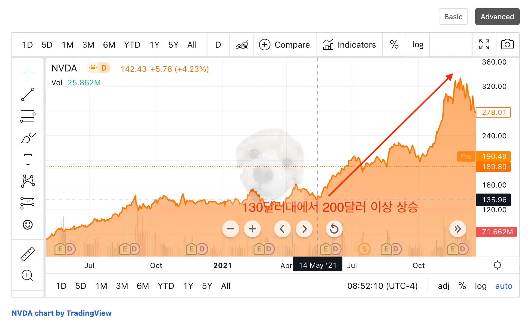 분할 발표 이후 사람들의 관심이 더 몰린 엔비디아 차트
