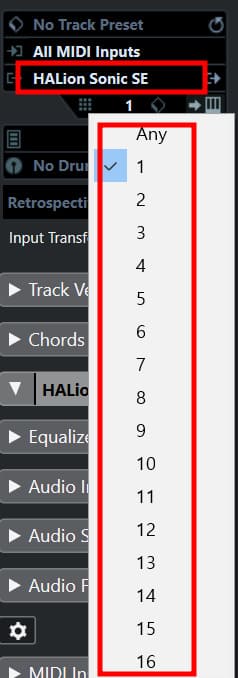 미디 악기는 16채널을 지원