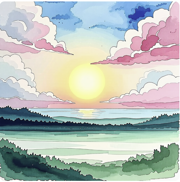 새벽, 태양이 떠오르는 그림